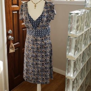 Axcess Dress, Sz M, Brown/Blue/Cream
